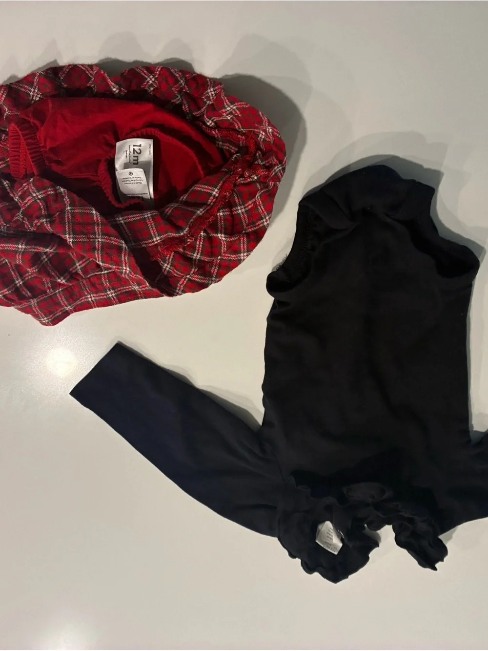 Carter's Black Top with Red Plaid Ruffle Skirt Matching Set
